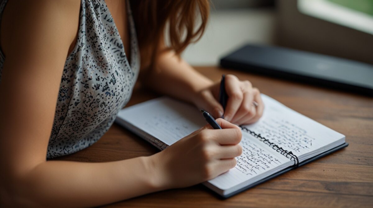 lady is writing on note book