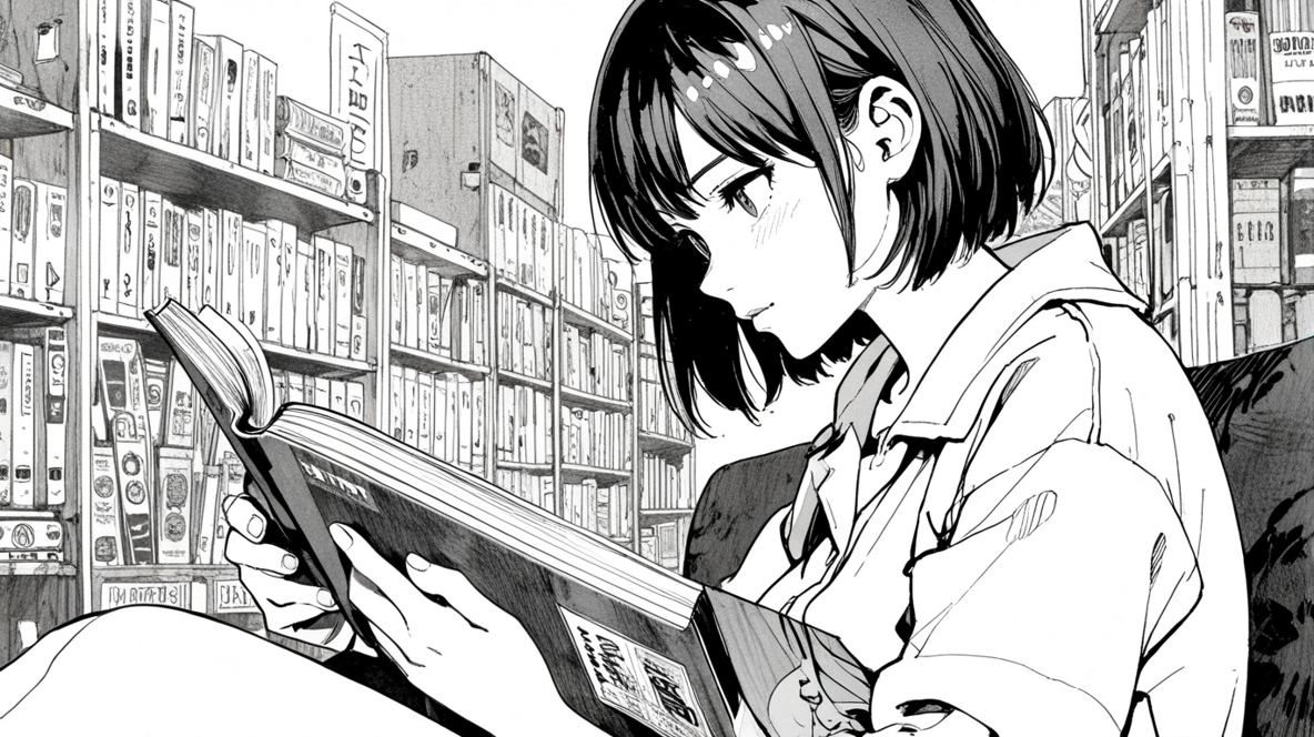 a girl reading a book.